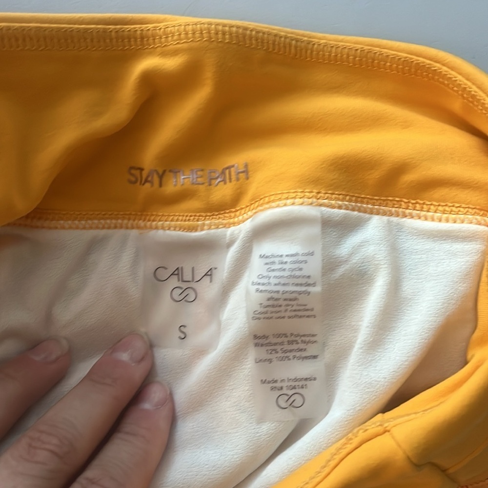 calia by carrie underwood mustard Yellow Patterned lined running Shorts - Picture 9 of 12
